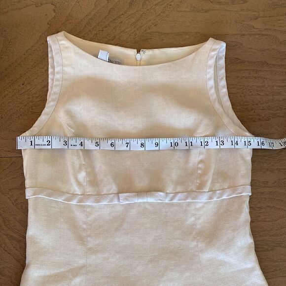 Vintage Cream and Pastel Yellow Mini Linen Dress Size 2 - Picture 9 of 12